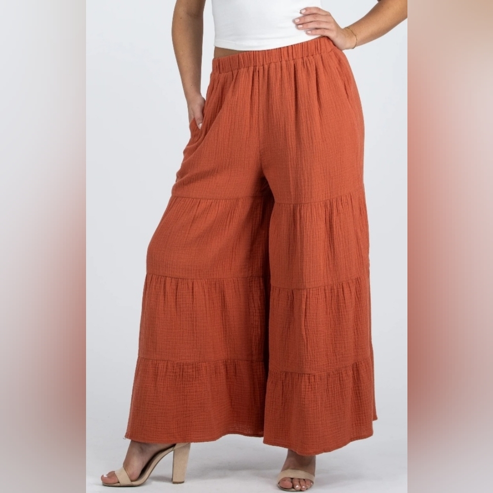 Ruffled Tiered Wide-Leg Pants